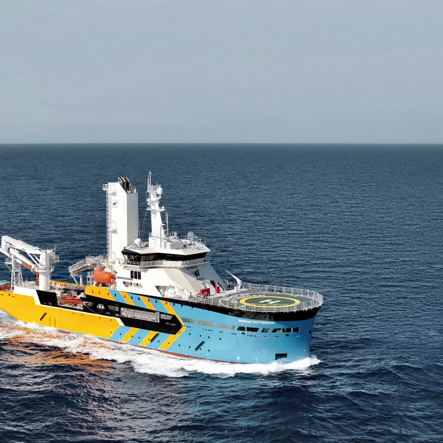 The Dutch women's group is equipping the „Windcat Elevation“ series of Walk-to-Work Commissioning Service Operation Vessels (CSOVs) with the new SCHOTTEL RudderPropeller Dynamic (SRP-D). Image: CMB.TECH nv 1_Windcat Rotterdam_bearb_web